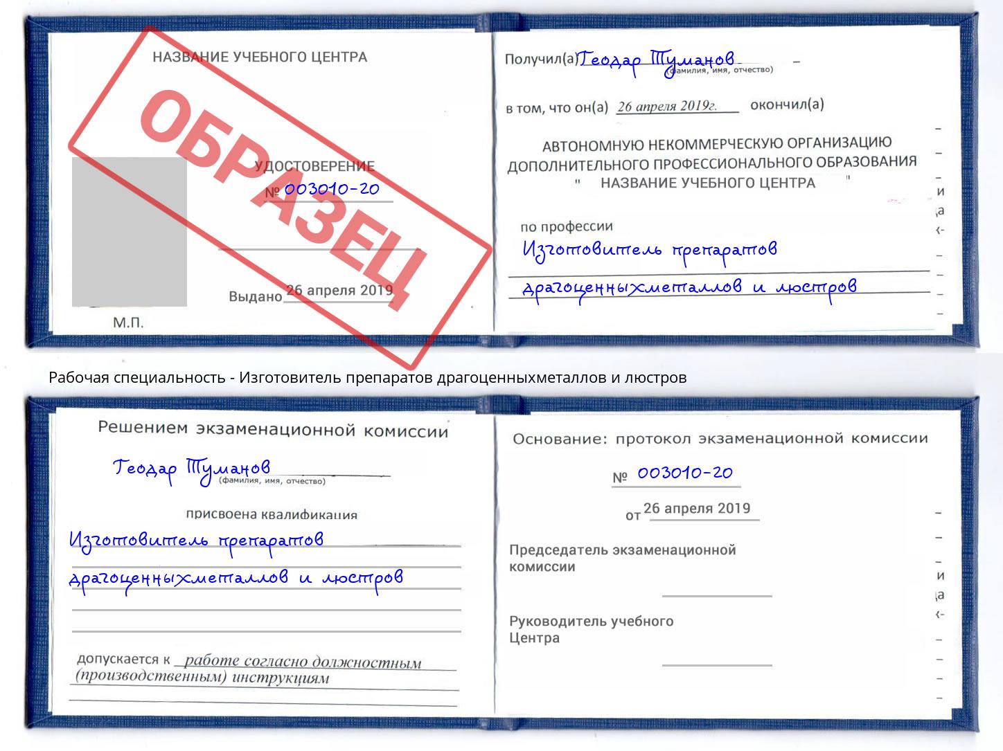 Изготовитель препаратов драгоценныхметаллов и люстров Сибай