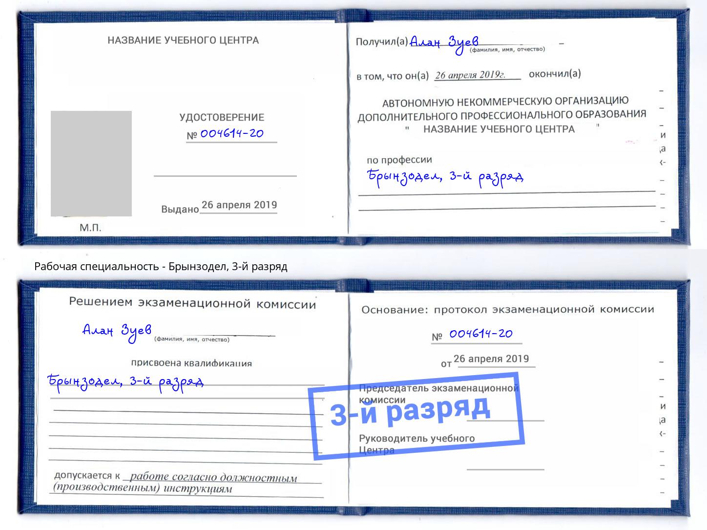 корочка 3-й разряд Брынзодел Сибай