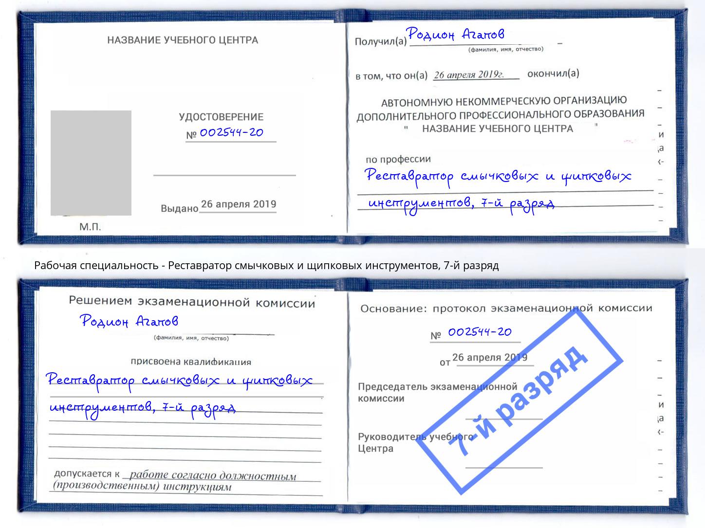 корочка 7-й разряд Реставратор смычковых и щипковых инструментов Сибай