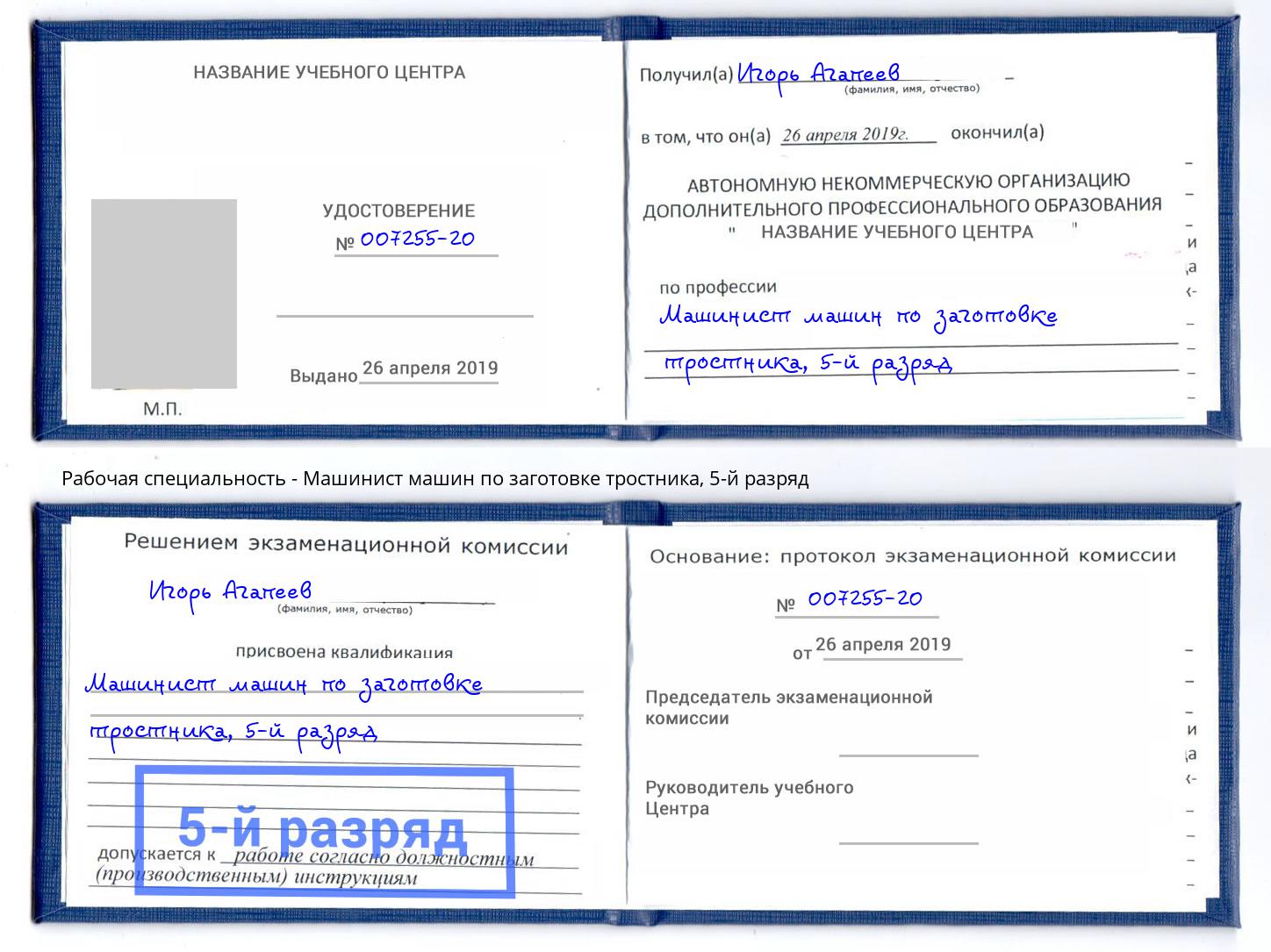 корочка 5-й разряд Машинист машин по заготовке тростника Сибай