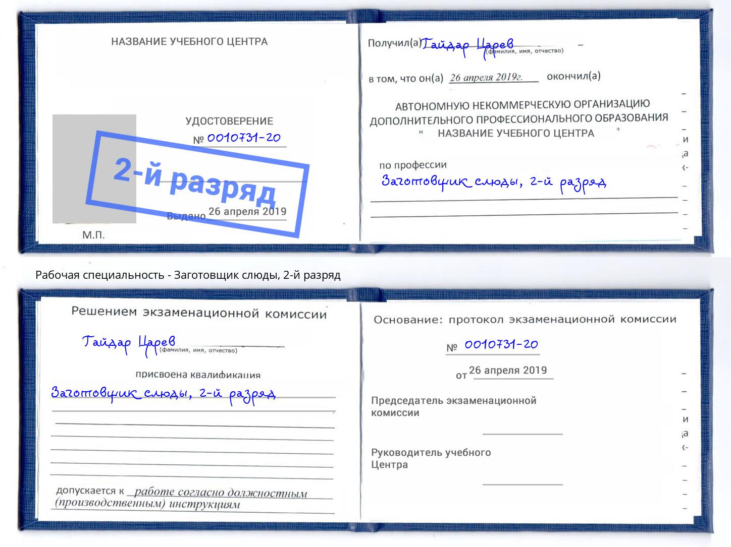корочка 2-й разряд Заготовщик слюды Сибай