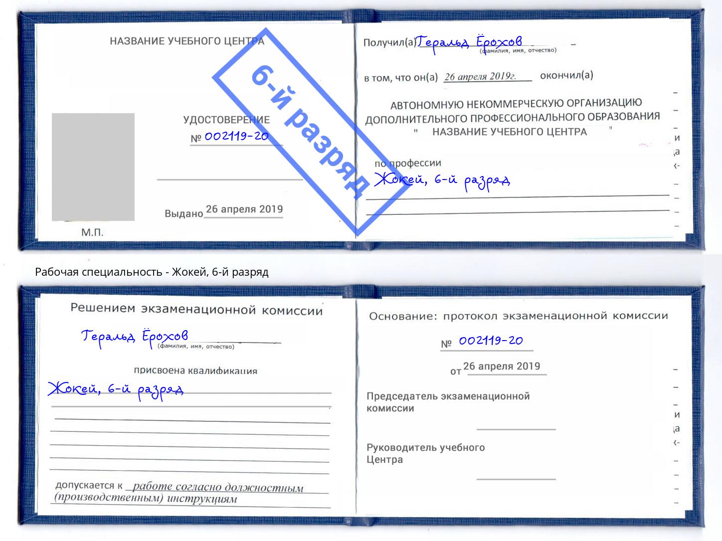 корочка 6-й разряд Жокей Сибай