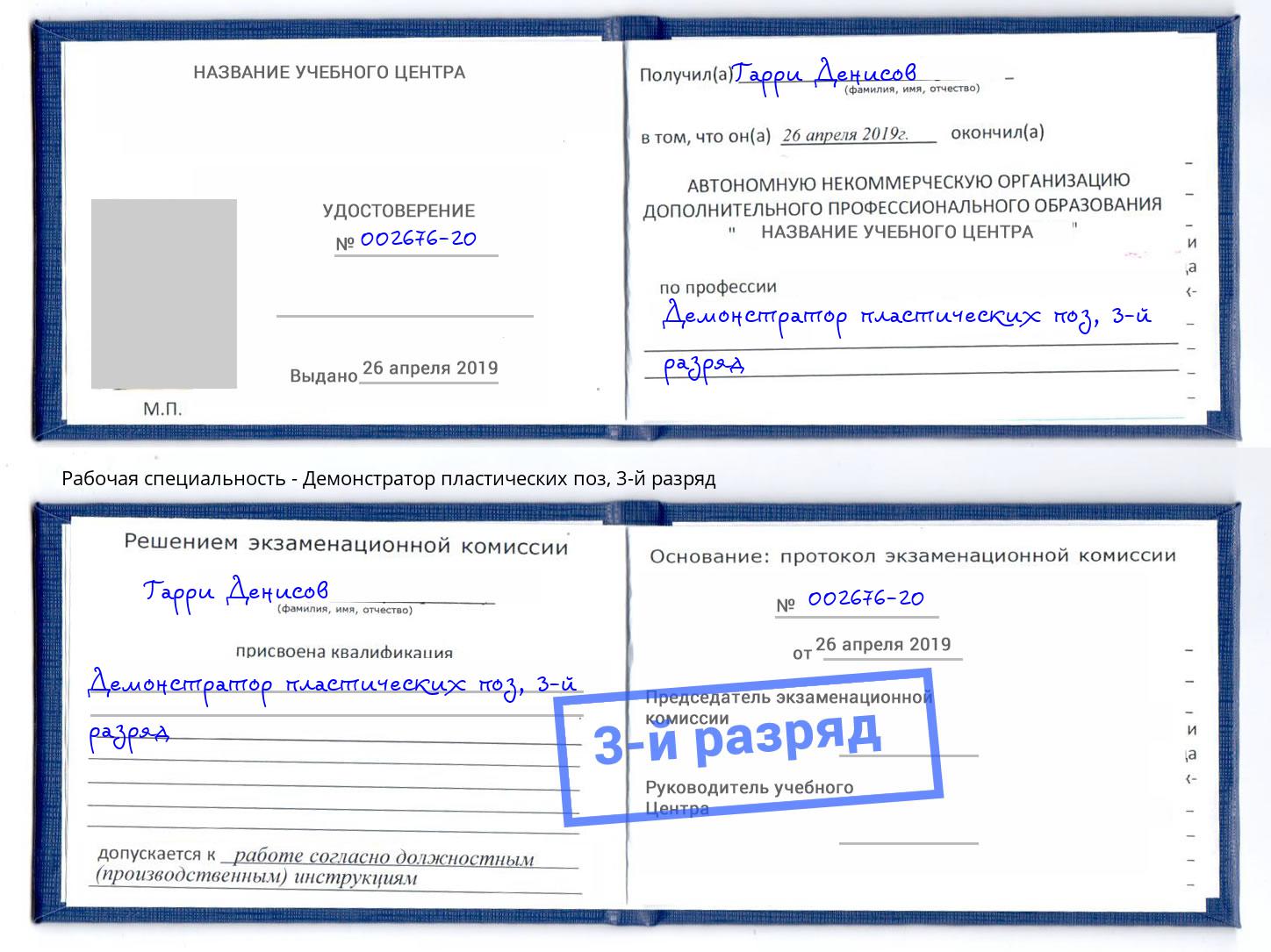 корочка 3-й разряд Демонстратор пластических поз Сибай