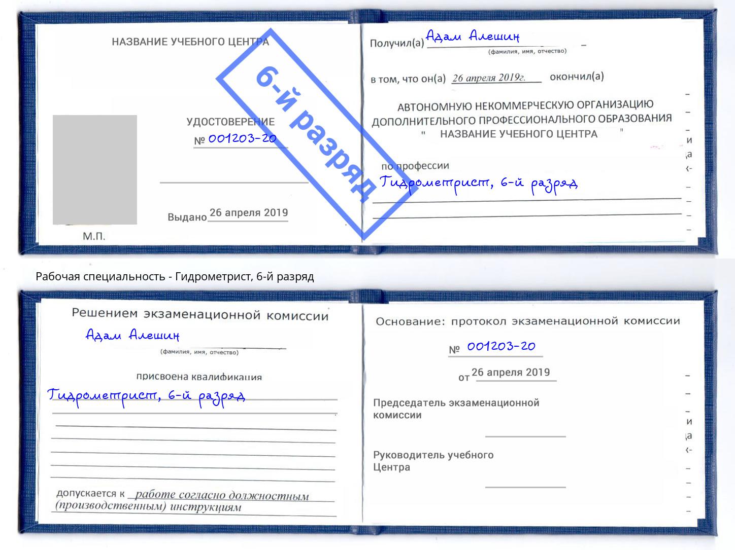 корочка 6-й разряд Гидрометрист Сибай