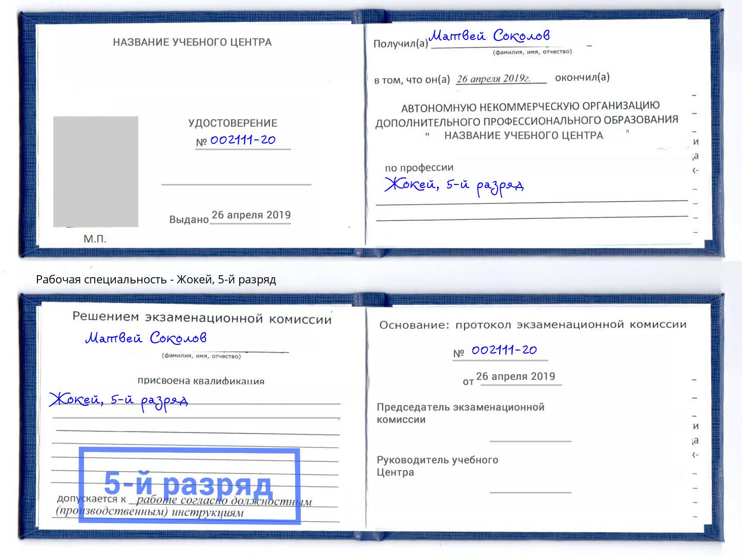 корочка 5-й разряд Жокей Сибай