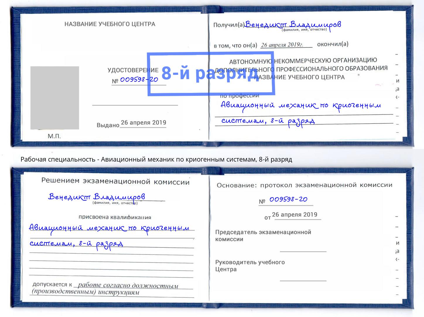 корочка 8-й разряд Авиационный механик по криогенным системам Сибай