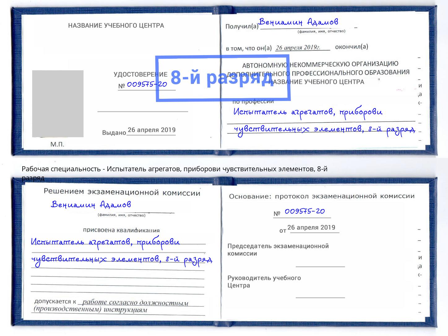 корочка 8-й разряд Испытатель агрегатов, приборови чувствительных элементов Сибай