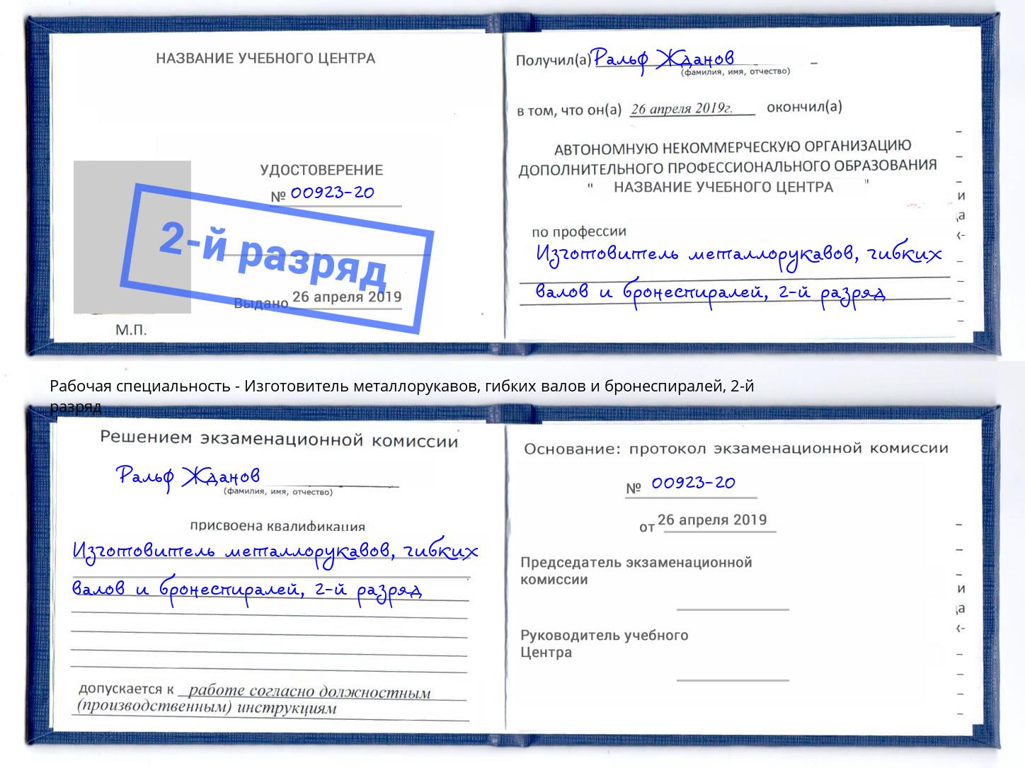 корочка 2-й разряд Изготовитель металлорукавов, гибких валов и бронеспиралей Сибай